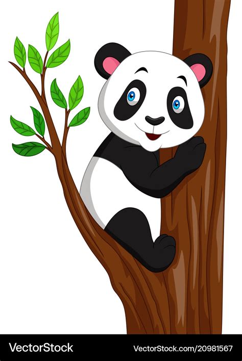 Cartoon panda climbing a tree Royalty Free Vector Image