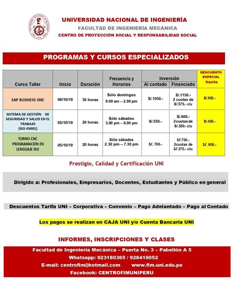 Universidad Nacional De Ingenier A Programas Y Cursos Especializados