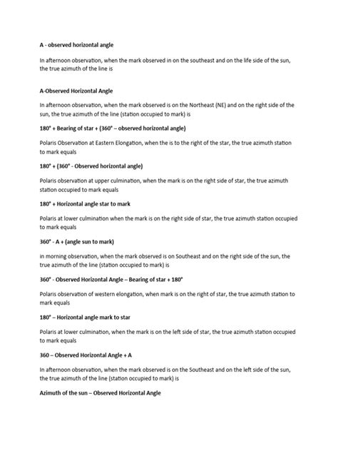 Azimuth and Horizontal Angle Formulas | PDF | Azimuth | Angle