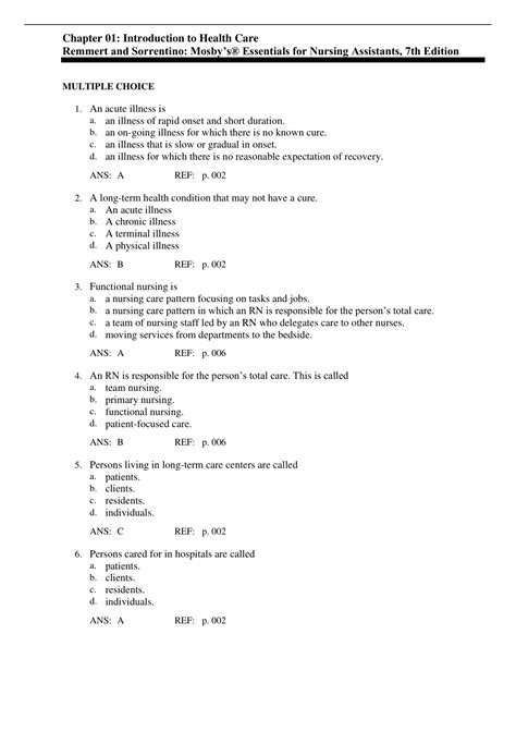 Test Bank For Mosbys Essentials For Nursing Assistants 7th Edition By