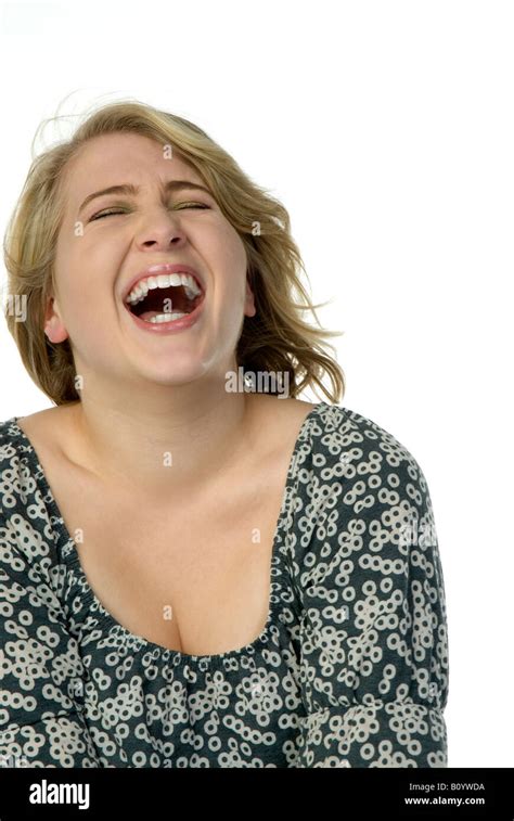 Blonde Woman Laughing Portrait Stock Photo Alamy