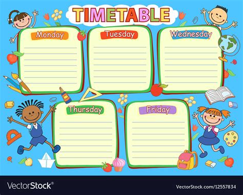 School Timetable Schedule Colorful Royalty Free Vector Image