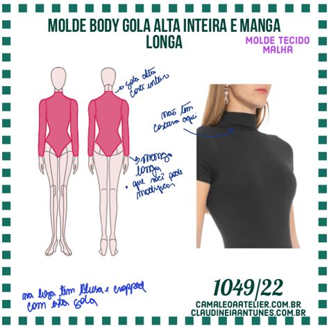 Molde Body Gola Alta Inteira E Manga Longa 104922 Camaleoa Atelier