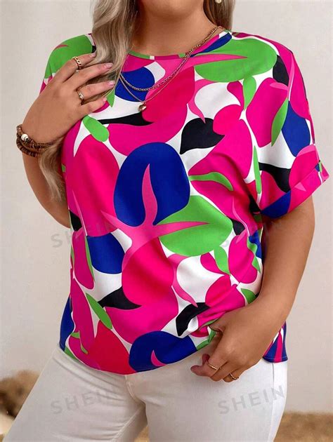 SHEIN LUNE Blusa De Talla Grande Para Mujer Con Estampado Floral De