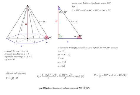 Oblicz objętość ostrosłupa prawidłowego sześciokątnego w którym