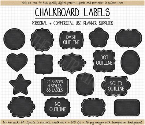 SALE Printable Chalkboard Labels Outlined Black Label Clipart Etsy