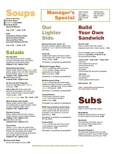 Jason Deli Menu Printable