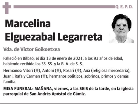 Marcelina Elguezabal Legarreta Esquela Necrológica El Correo