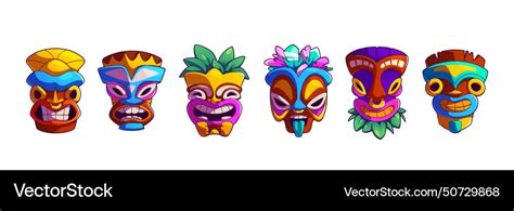 Cartoon tiki mask collection Royalty Free Vector Image