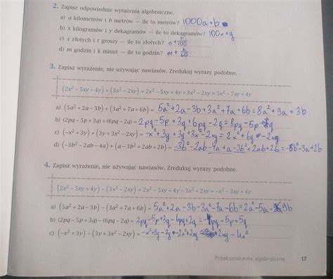 Zapisz odpowiednie wyrażenia algebraiczne strona 17 Brainly pl