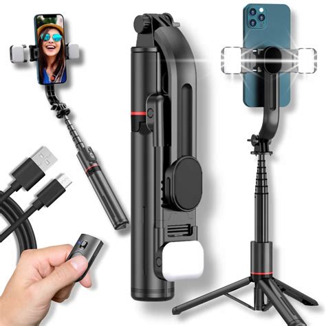 KIJEK SELFIE BLUETOOTH STATYW NA TELEFON 2 LAMPY LED UCHWYT TRIPOD