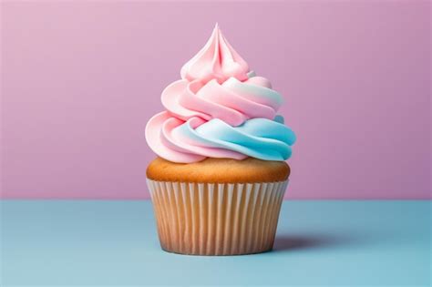 Premium Photo There Is A Cupcake With Pink And Blue Frosting On A