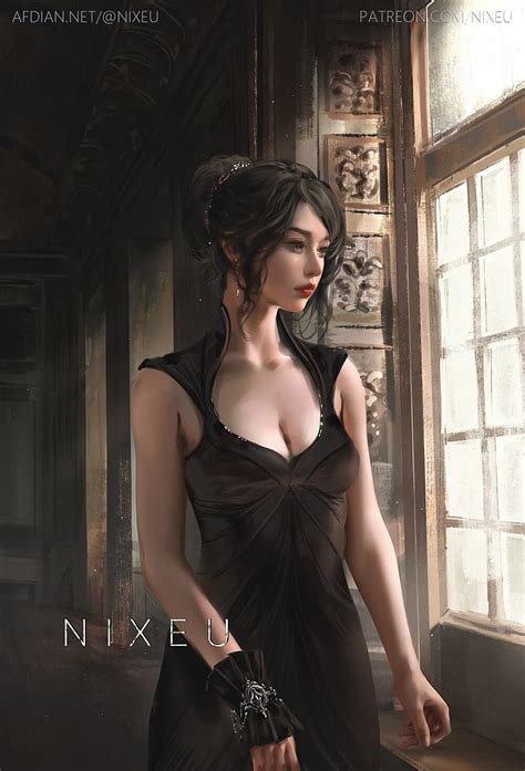 N I X E U Asian Women Looking Out Window Dress Cgi Render