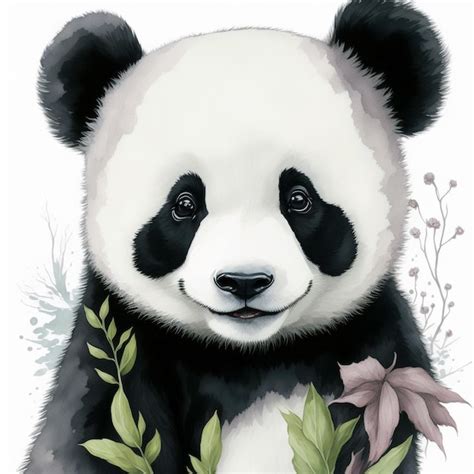 Desenho Em Aquarela De Retrato De Urso Panda Foto Premium