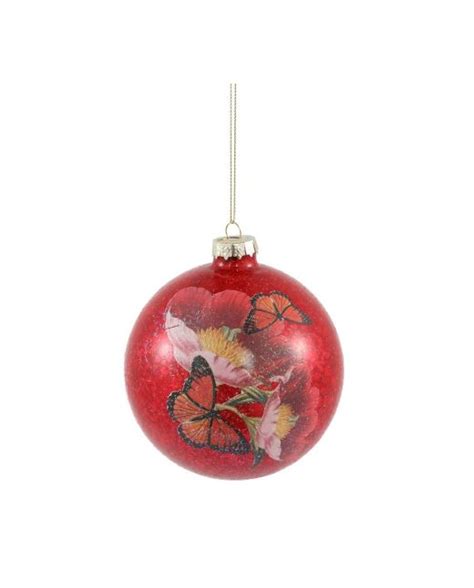 Bright Pink Red Glass Floral And Insect Xmas Bauble Vintage Flower Christmas Hanging Decor