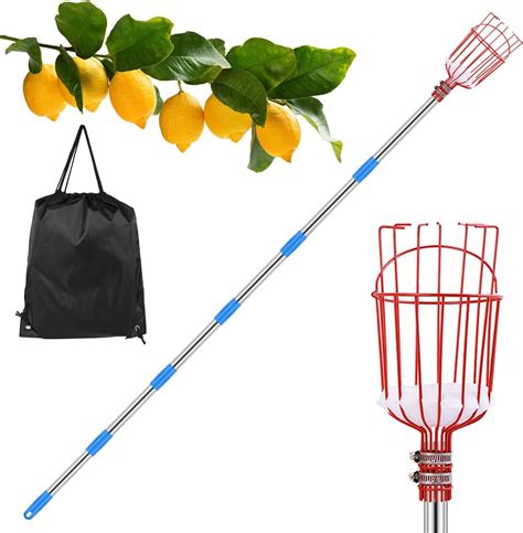 Long Fruit Picker Tool With Telescopic Pole Stainless Steel Fruit