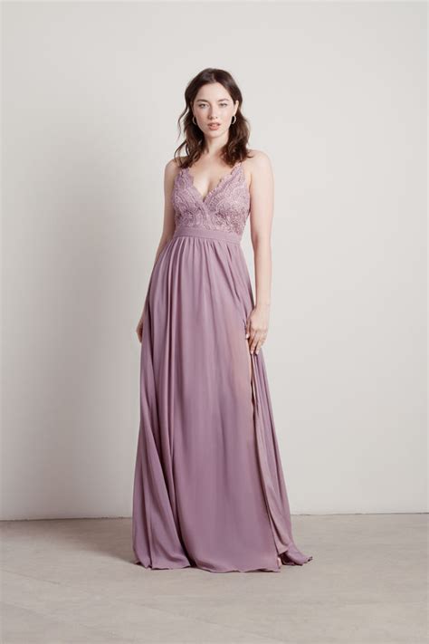 Cute Mauve Dress Plunging Dress Mauve Elegant Dress Maxi Dress