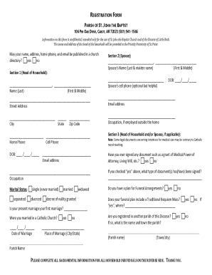 Fillable Online Registration Form Parish Of St John The Baptist