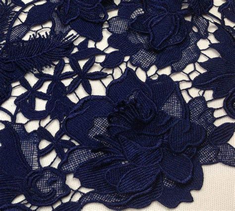 Navy Blue Guipure Lace Fabric By The Yard Venice Crochet Embroidered