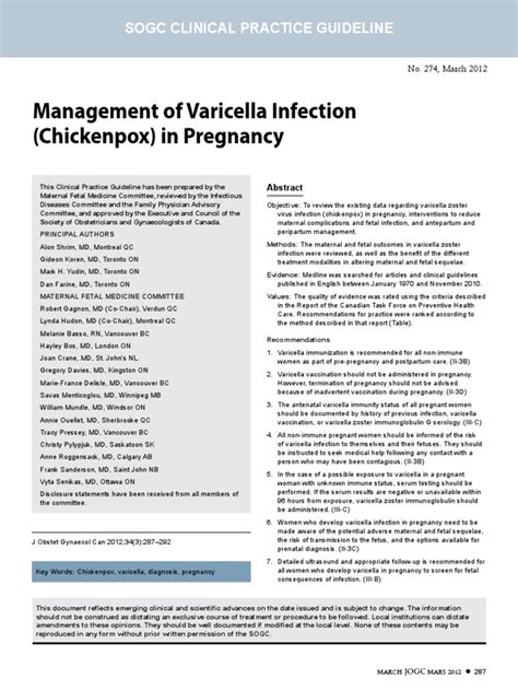 Management Of Varicella Infection Chickenpox In Pregnancy Sogc Clinical Practice Guideline