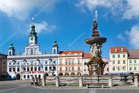 Main Square And Town Hall Ceske Budejovice Czech Republic Stock