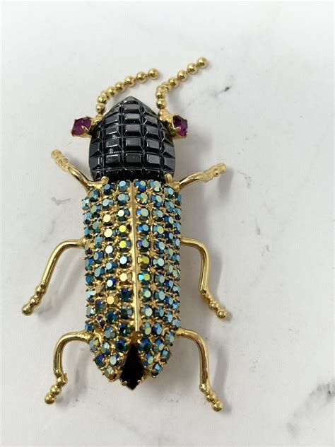 Rare Signed Vintage Rhinestone Bug Cicada Beetle Roac Gem