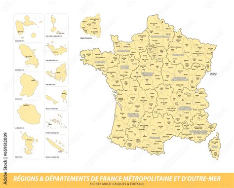 Carte des Départements et des Régions de France Métropolitaine et d