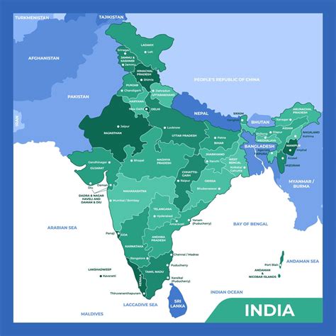 India Geographical Map in Southern Asia Countries 19143880 Vector Art ...