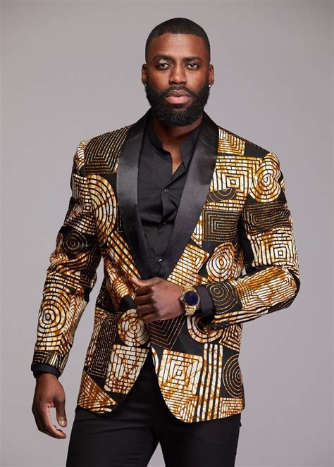 Rammy Men S African Print Blazer Black Brown Geometric African Shirts