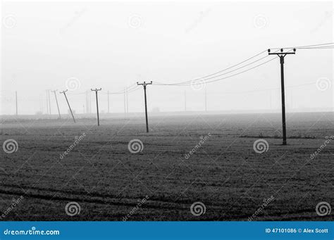 Power Lines Across a Misty Fen Landscape Stock Photo - Image of misty, moisture: 47101086