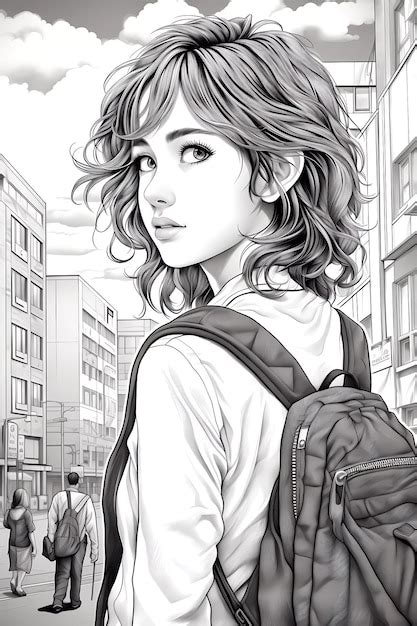 Premium AI Image Anime Girl Coloring Page Unleash Your Creativity