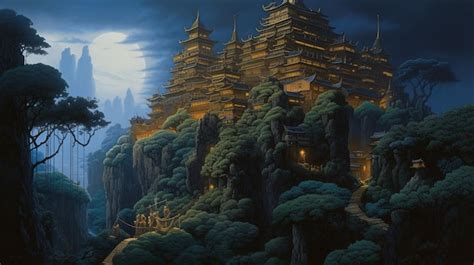 Premium AI Image | A painting of a castle in the night