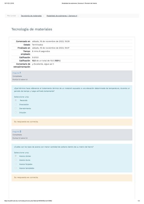 Modalidad De Exámenes Semana 4 Revisión Del Intento Studocu