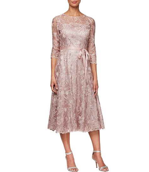 Alex Evenings Illusion Neck Sleeve Embroidered Lace Dress