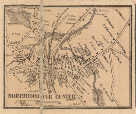 Northborough Center Massachusetts 1857 Old Town Map Custom Print