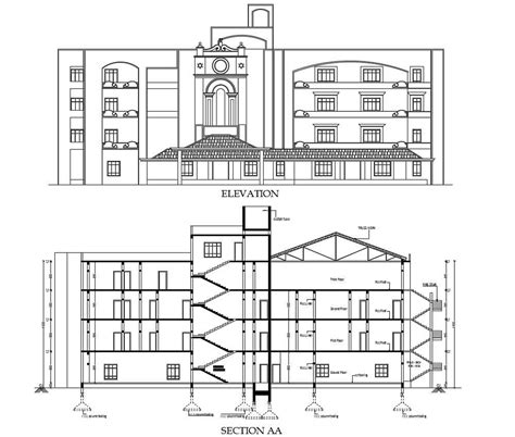 Building Elevation And Section Drawing - Cadbull