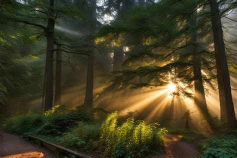 Landscape Concept Background Rays Of Light In The Forest Photo | JPG ...