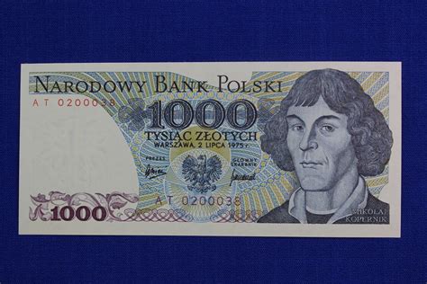 Polski Banknot 1000 złotych z 1975 roku seria AT stan UNC 14806625464