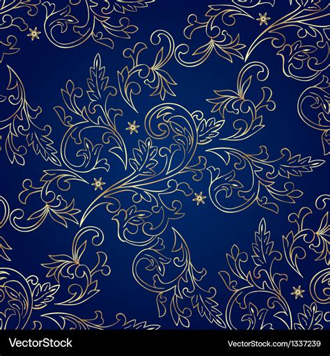 Floral Vintage Seamless Pattern On Blue Background