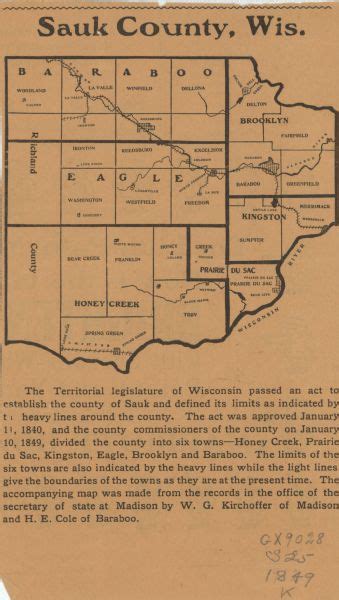 Sauk County Wisconsin Map Or Atlas Wisconsin Historical Society