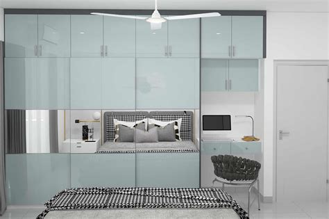 Light Blue Sliding Wardrobe Design Livspace