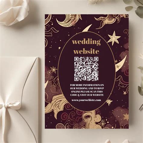 Qr Code Elegant Burgundy Gold Celestial Wedding Enclosure Card Zazzle