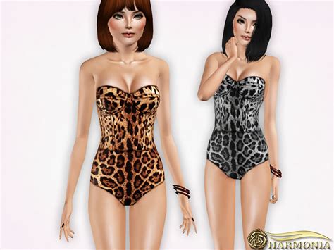 The Sims Resource Leopard Print Strapless One Piece Swimsuit