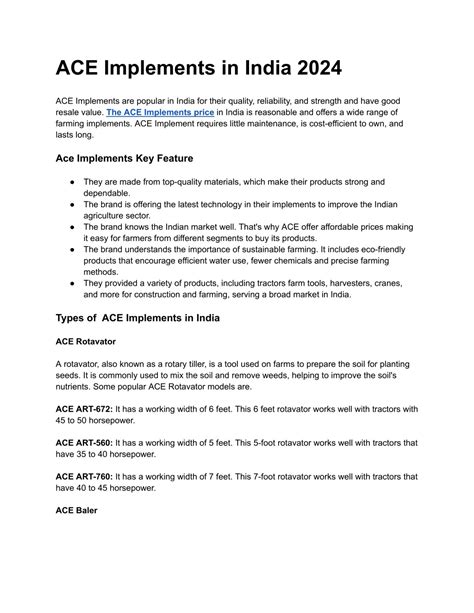 Ppt Ace Implements In India Powerpoint Presentation Free