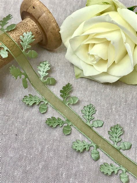 Oak Leaf Trim Moss Green Sheer Organza Centre Etsy