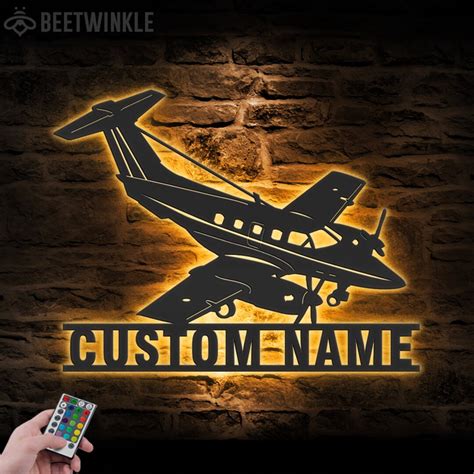 Custom Airplane Metal Wall Art Led Light Personalized Pilot Name Sign Home Decor Aircraft Hangar