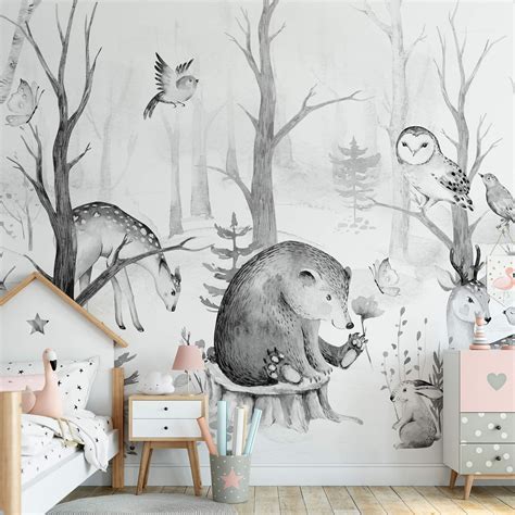 Fototapete Kvilis Tierfreunde Im Wald Schwarz Wall Art De