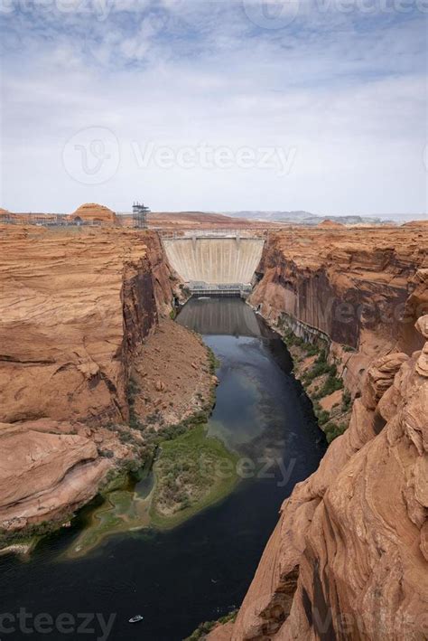 Aerial View Of Glen Canyon Dam And Colorado River 13943996 Stock Photo ...