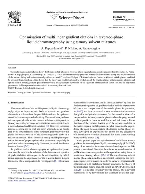 Pdf Optimisation Technique For Stepwise Gradient Elution In Reversed Phase Liquid