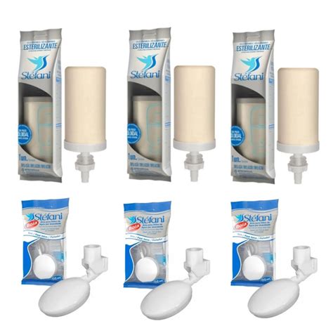 Kit 03 Vela Tripla Ação Esterilizante para Filtro de Barro 03 Boias